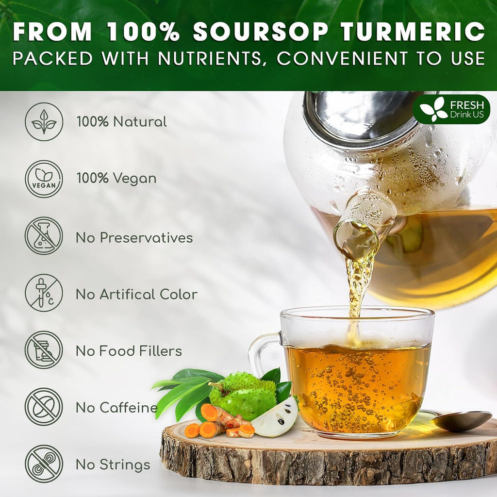 Premium Soursop Turmeric Tea Bags | Blend of Soursop Leaves, and Turmeric Root