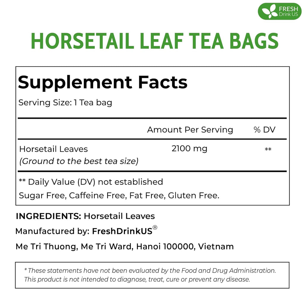Premium Horsetail Leaf Tea Bags, 100% Natural & Pure from Horsetail Loose Leaves Herbal Tea. No Sugar, No Caffeine, No Gluten, Vegan.