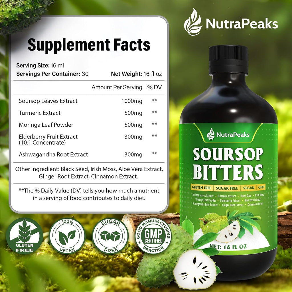 Soursop Bitters Liquid – Herbal Detox Formula with Soursop, Turmeric, Moringa & Black Seed