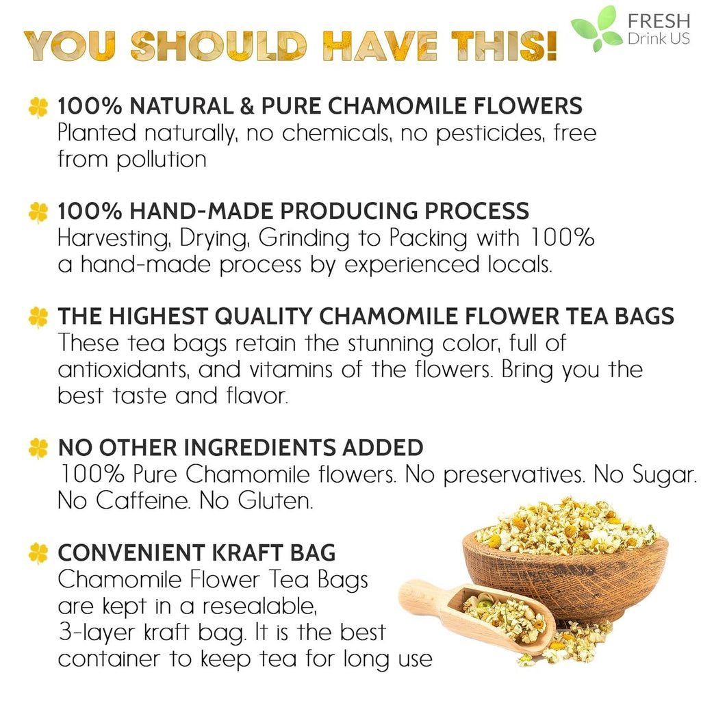 Chamomile Tea Bags, 100% Natural Chamomile, Freshly Picked, Naturally Dried Chamomile, Hand-made, Biodegradable Tea Bag