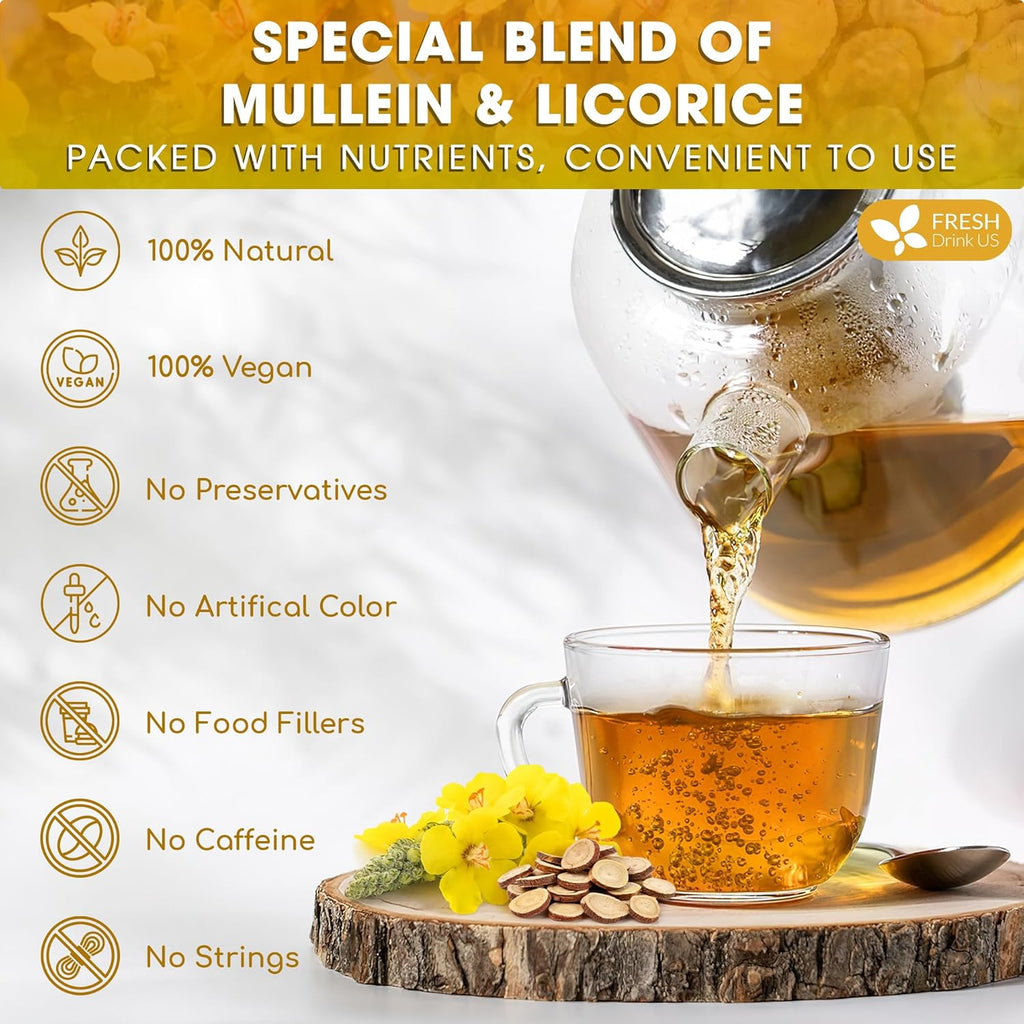 Premium Mullein Licorice Tea Bags. 100% Natural, Blend of Mullein Leaves, and Licorice Root.
