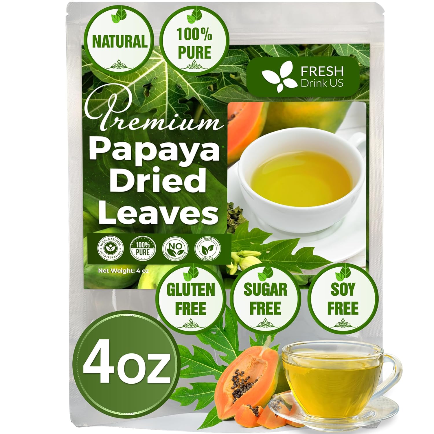 Premium Papaya Dried Leaves,  Papaya Loose Leaf Herbal Tea, No Additives, No Caffeine, Vegan