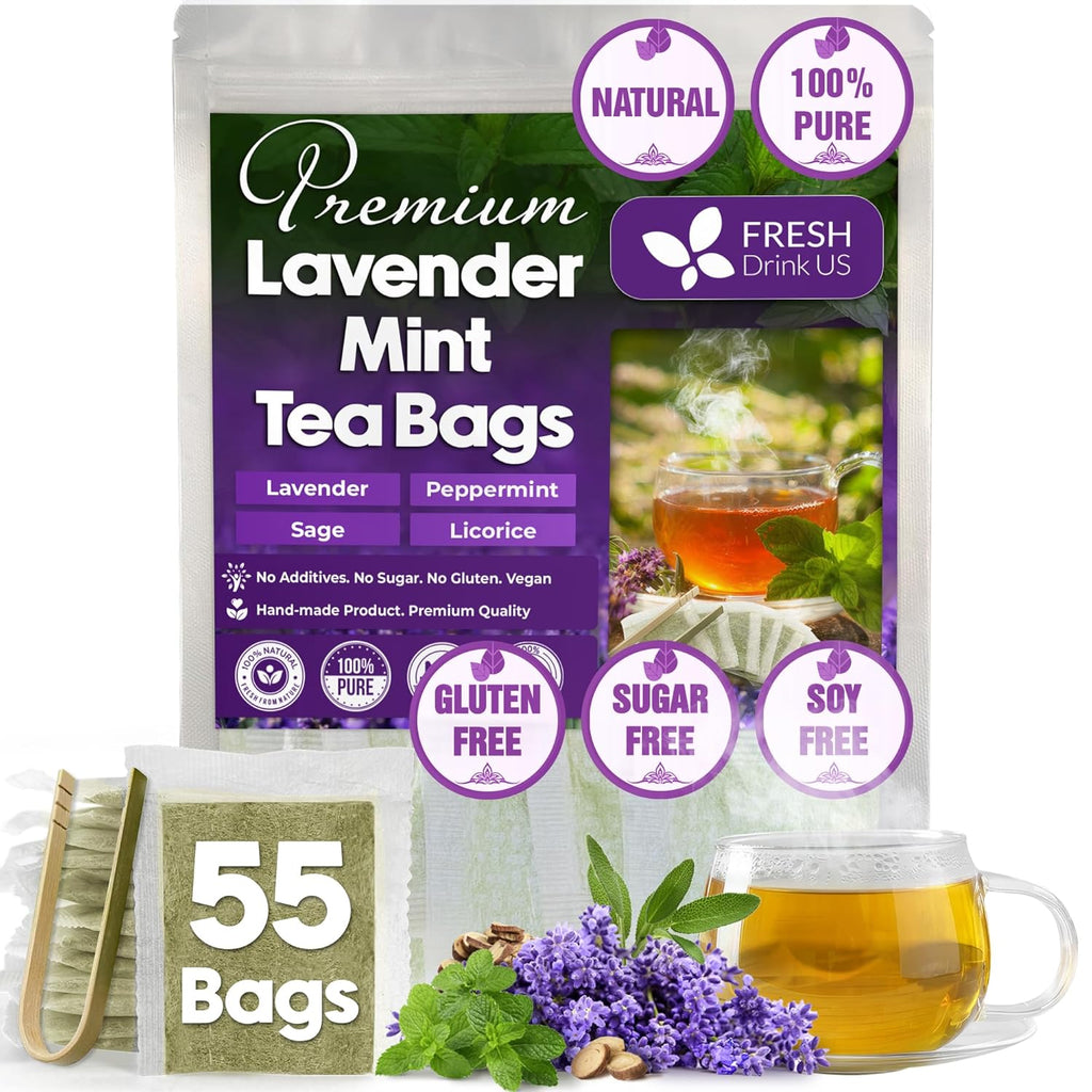 Premium Lavender Mint Tea Bags. 100% Natural, Blend of Lavender, Peppermint, Sage and Licorice.