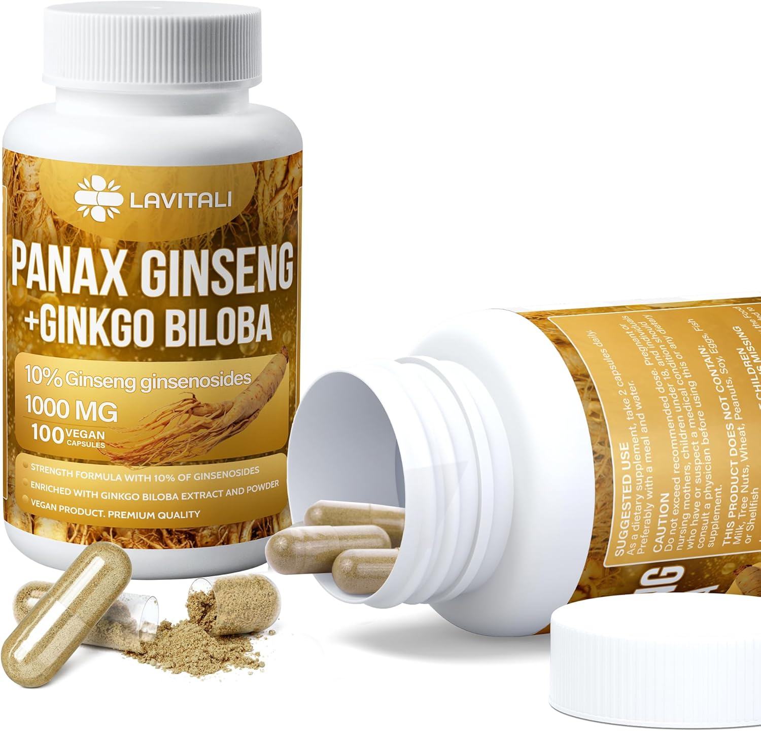 Ginseng & Ginkgo Biloba Veggie Capsules, Non-GMO, Vegan, Gluten Free, Dairy Free