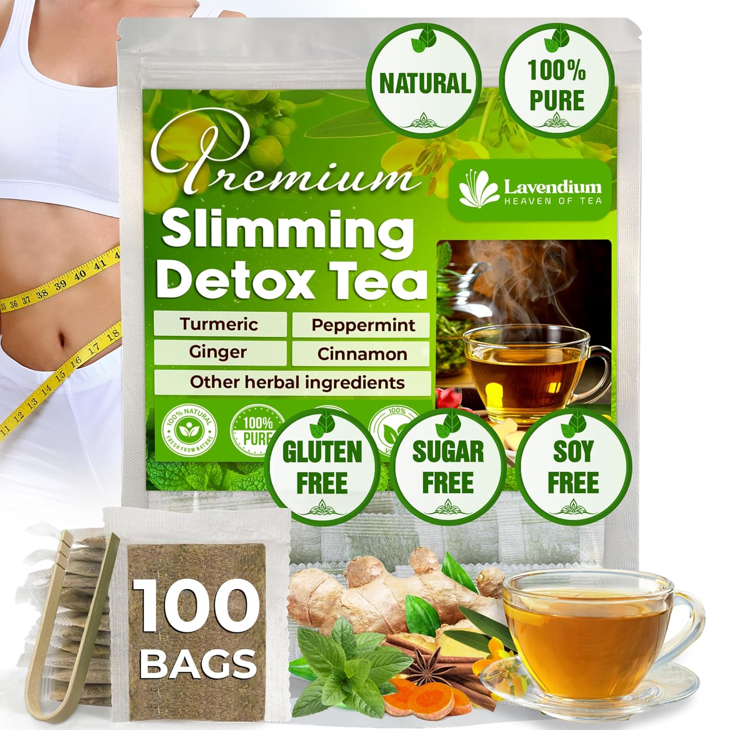 SIimming Detox Tea Caffeine Free - Herbal Tea with Chamomile, Hibiscus Tea & Ginger Root