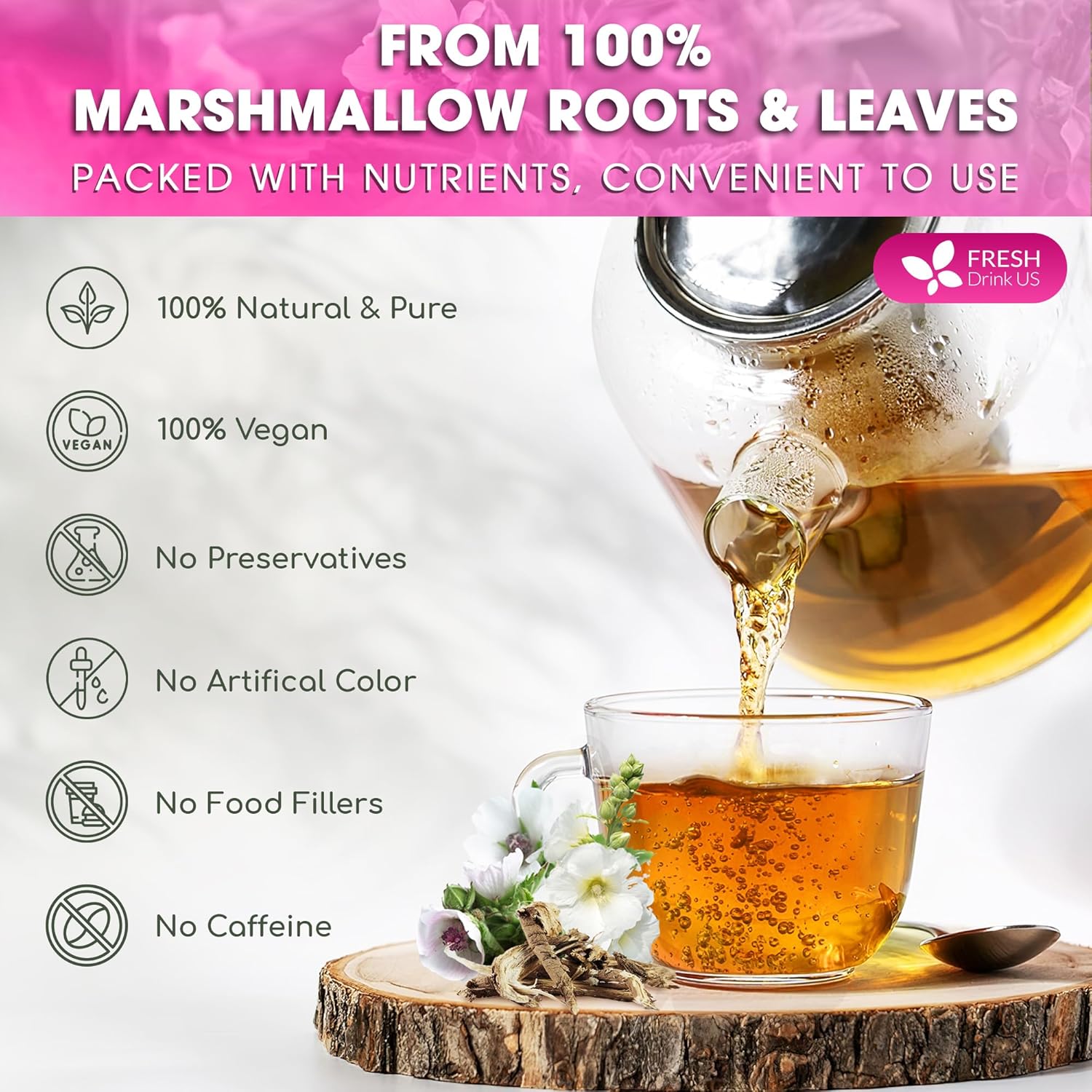 Premium Marshmallow Root and Leaf Tea Bags, 100% Natural & Pure.