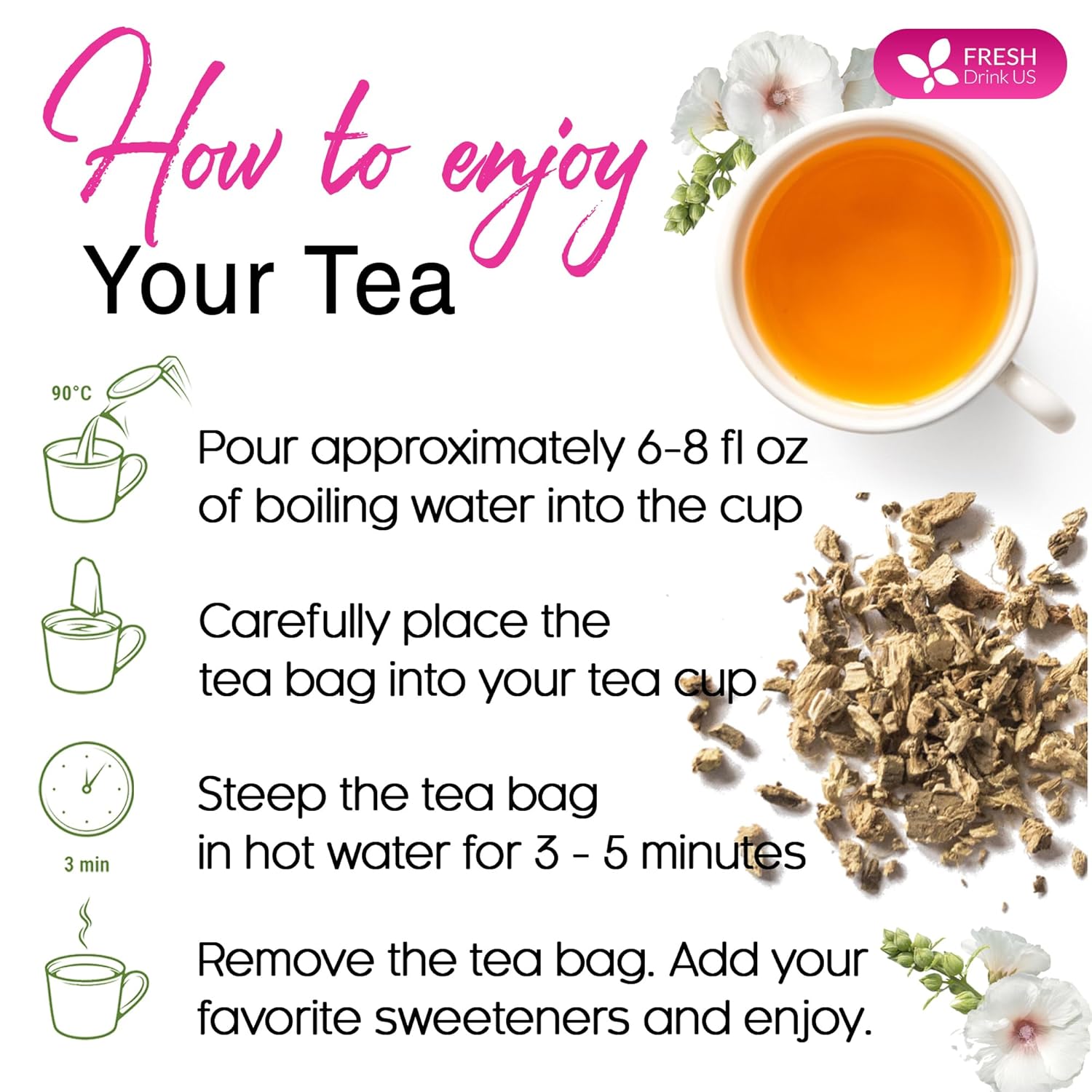 Premium Marshmallow Root and Leaf Tea Bags, 100% Natural & Pure.