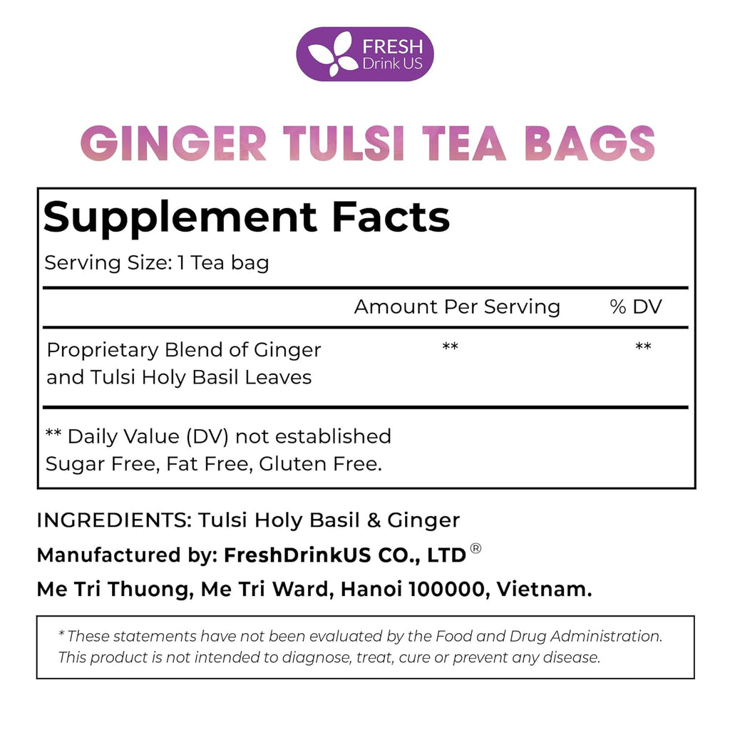 Premium Ginger Tulsi Tea Bags | Hand-made Blend of Ginger and Tulsi Holy Basil Leaves