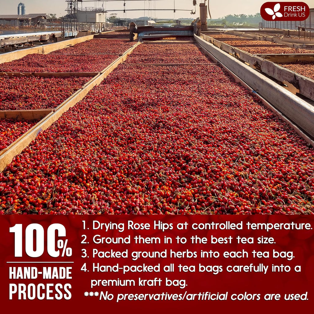 Premium Rosehip Tea Bags, 100% Natural & Pure from Rose Hip Fruits.