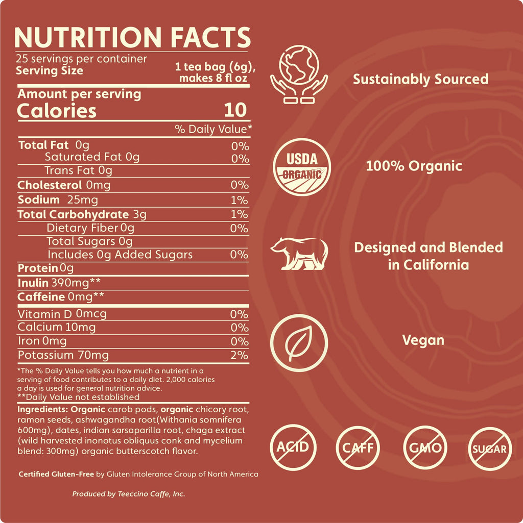 Chaga Ashwagandha Butterscotch Cream Mushroom Herbal Tea