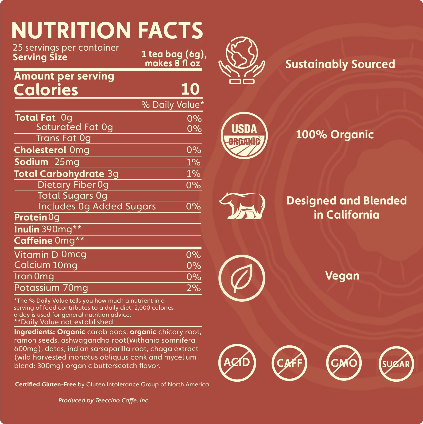 Chaga Ashwagandha Butterscotch Cream Mushroom Herbal Tea