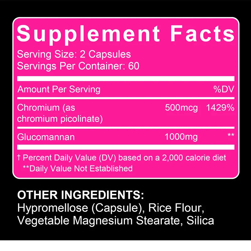 Glucomannan and Chromium Picolinate Supplements, Supports Gut Health, Fat Burning, Energy Metabolism, Weight Management,