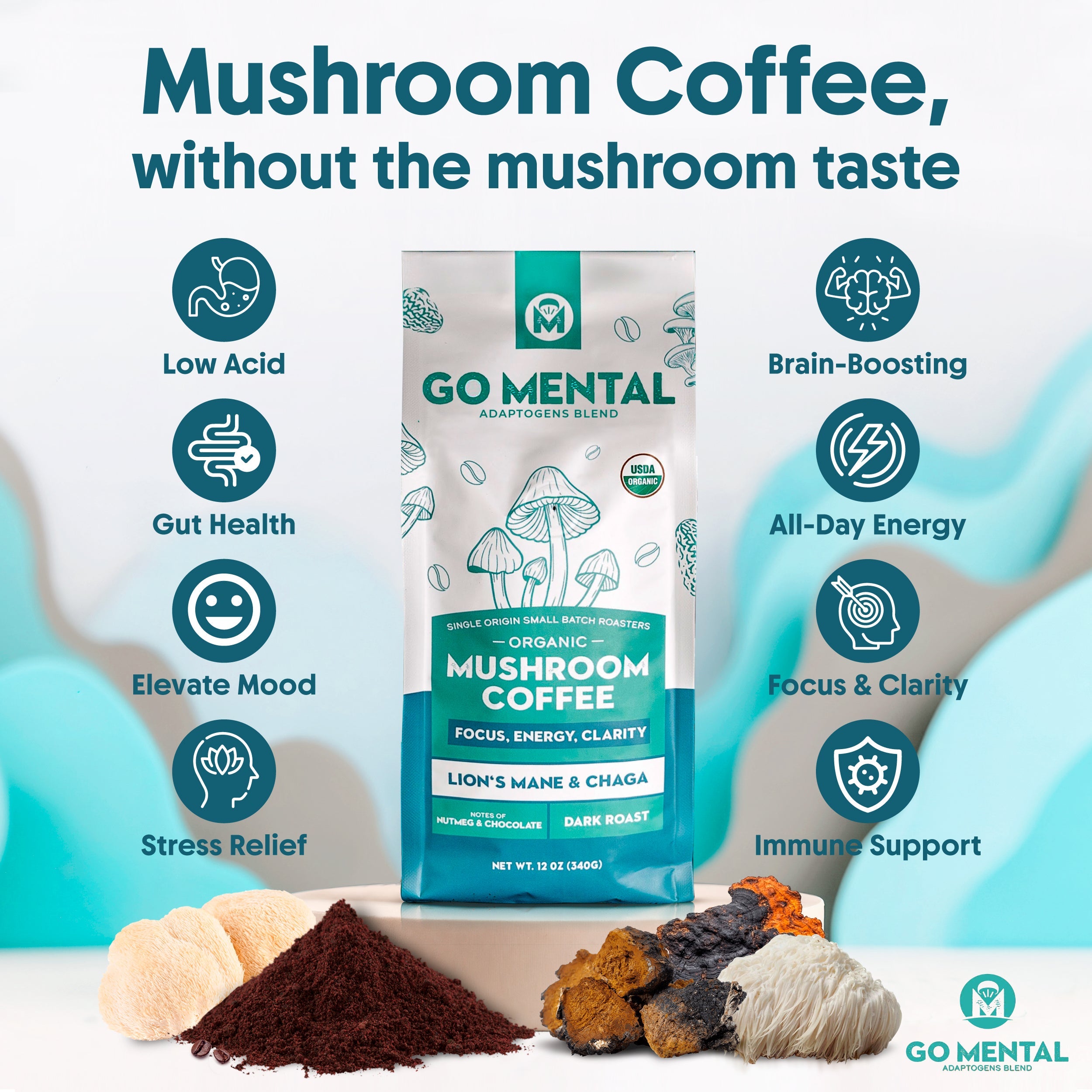 Organic Lion's Mane and Chaga Mushroom Coffee Dark Roast
